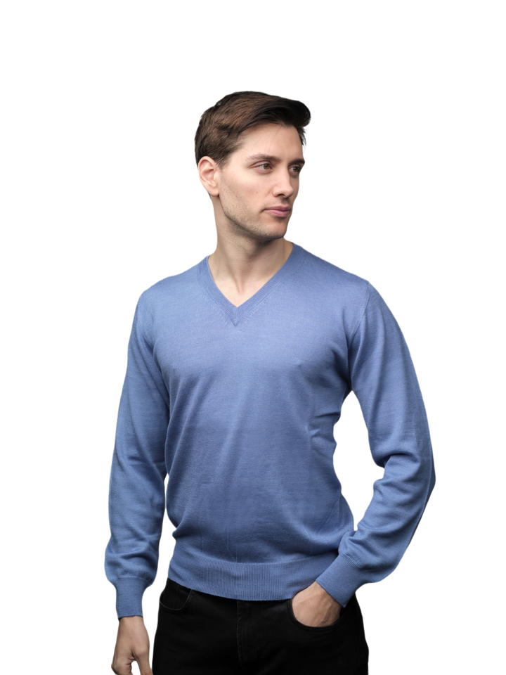 Maglia Uomo in misto Cashmere, Seta e Lana Merino Extrafine Scollo a V