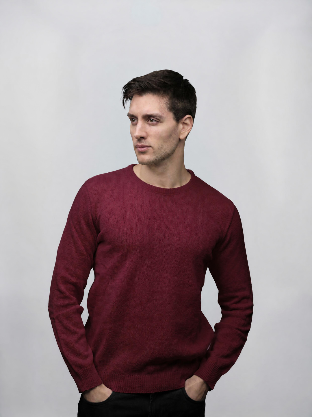 Pull homme laine mérinos col rond filière courte