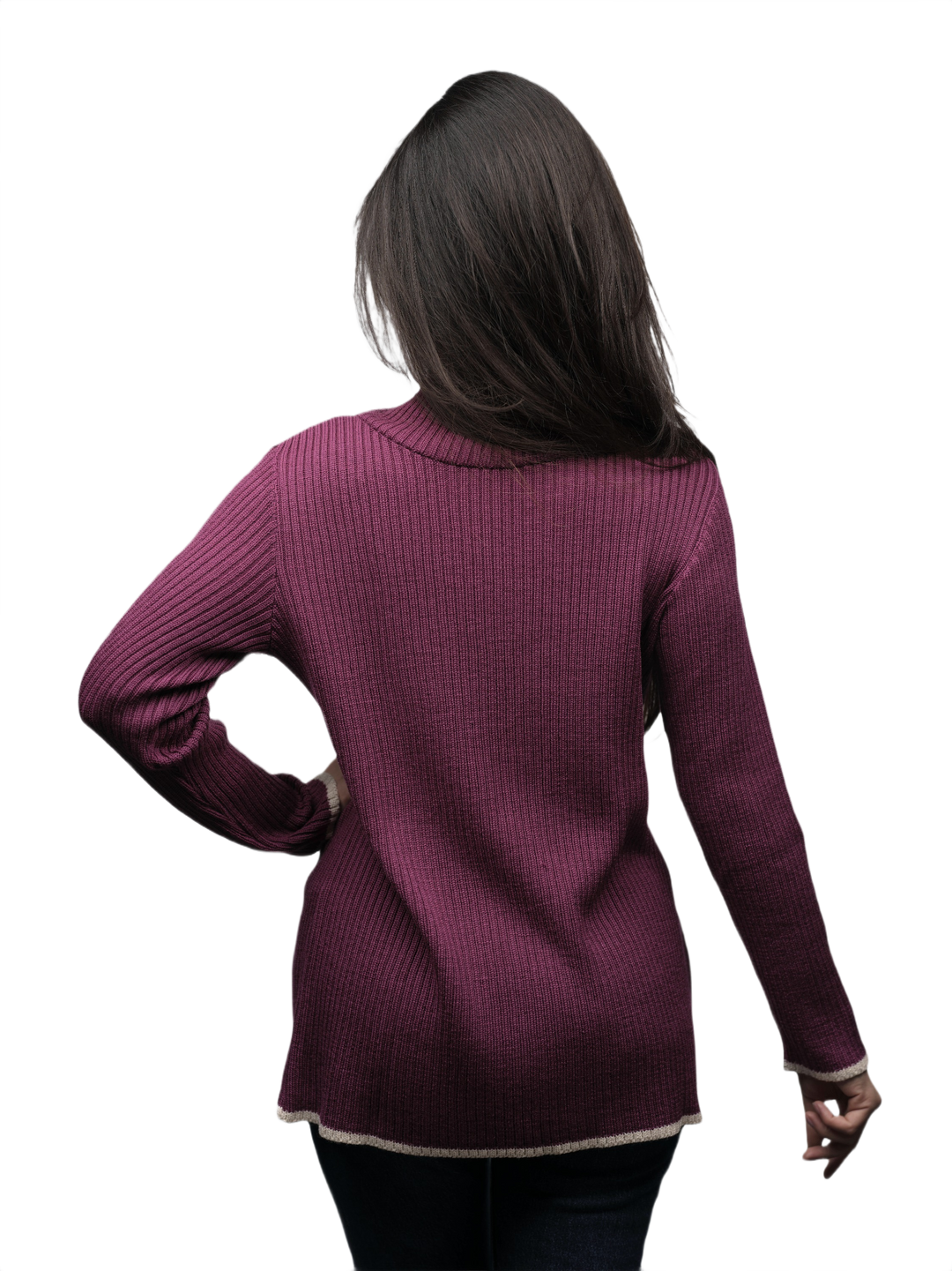 Pull Femme à Côtes Col Haut Laine Mérinos Extrafin