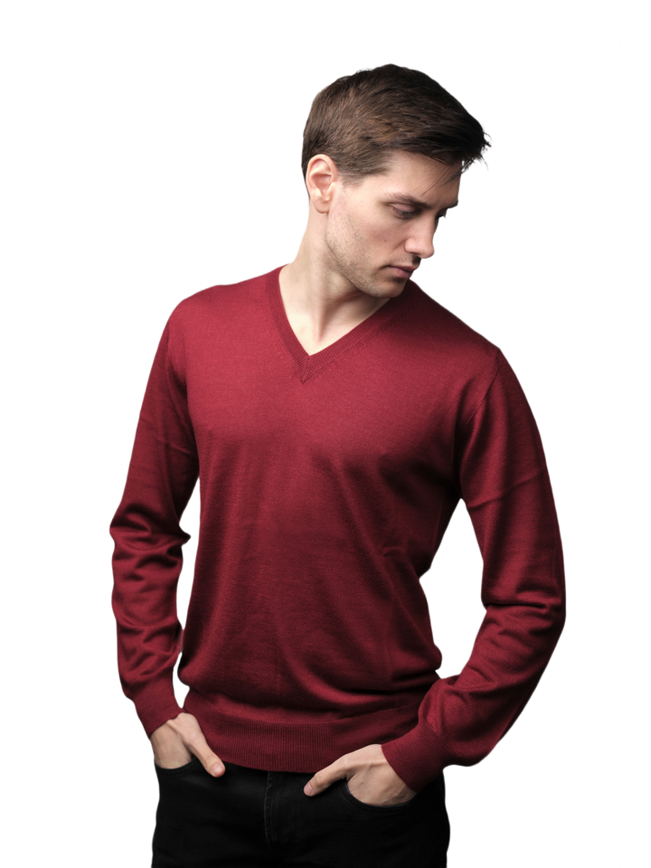 Pull homme en mélange cachemire, soie et laine mérinos extrafine col en V
