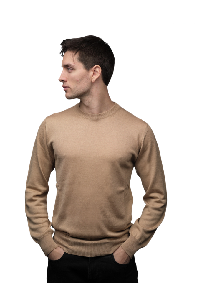 Pull homme en mélange cachemire, soie et laine mérinos extrafine col rond