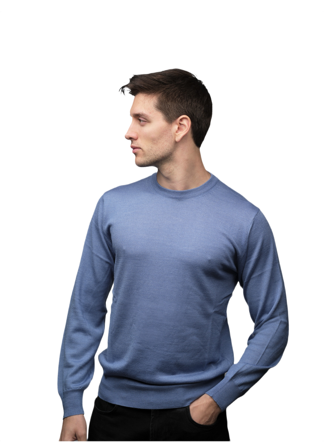 Pull homme en mélange cachemire, soie et laine mérinos extrafine col rond