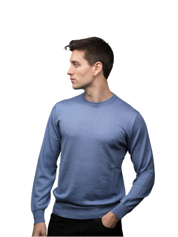 Pull homme en mélange cachemire, soie et laine mérinos extrafine col rond