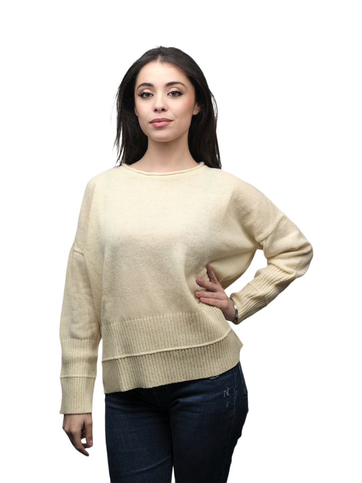 Pull Femme Oversize Col Rond Laine Mérinos Filature Courte