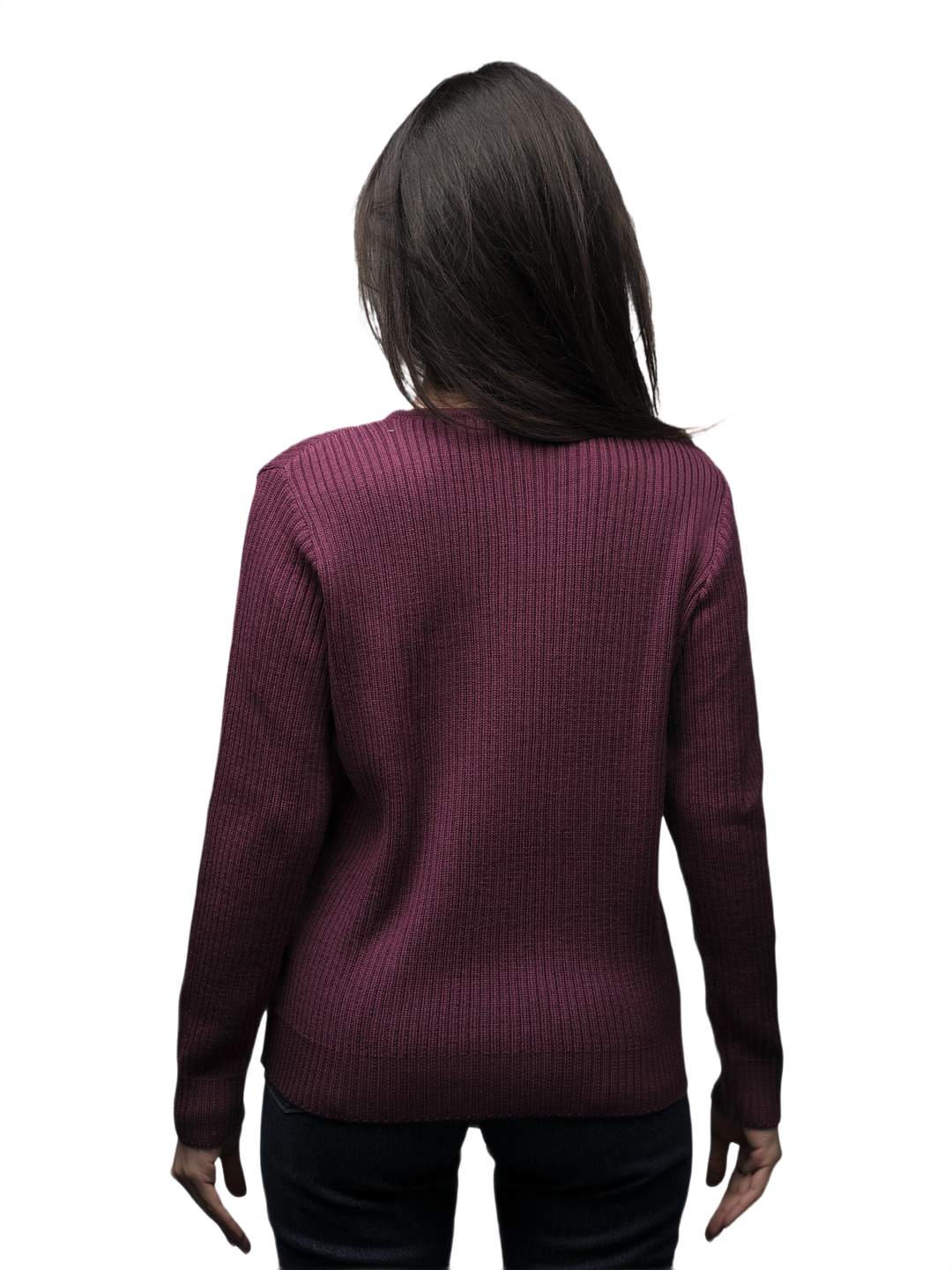 Pull femme côtelé col rond en laine mérinos