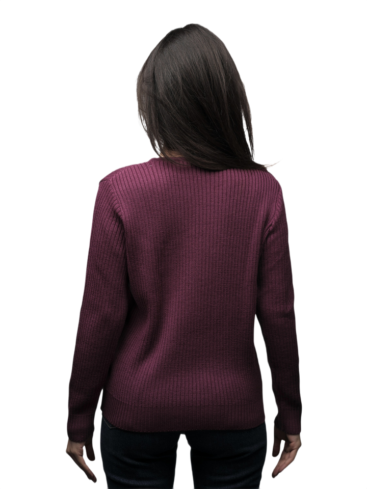 Pull femme côtelé col rond en laine mérinos