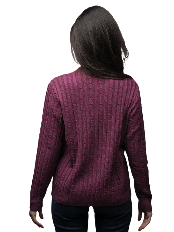 Pull femme à torsades col rond en laine mérinos