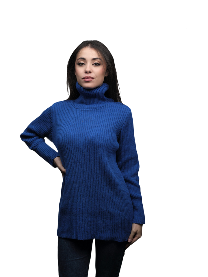 Pull Femme Col Montant Laine Mérinos Filature Courte