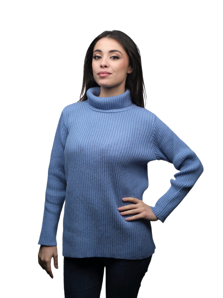 Pull Femme Col Montant Laine Mérinos Filature Courte