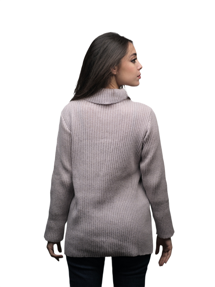 Pull Femme Col Montant Laine Mérinos Filature Courte