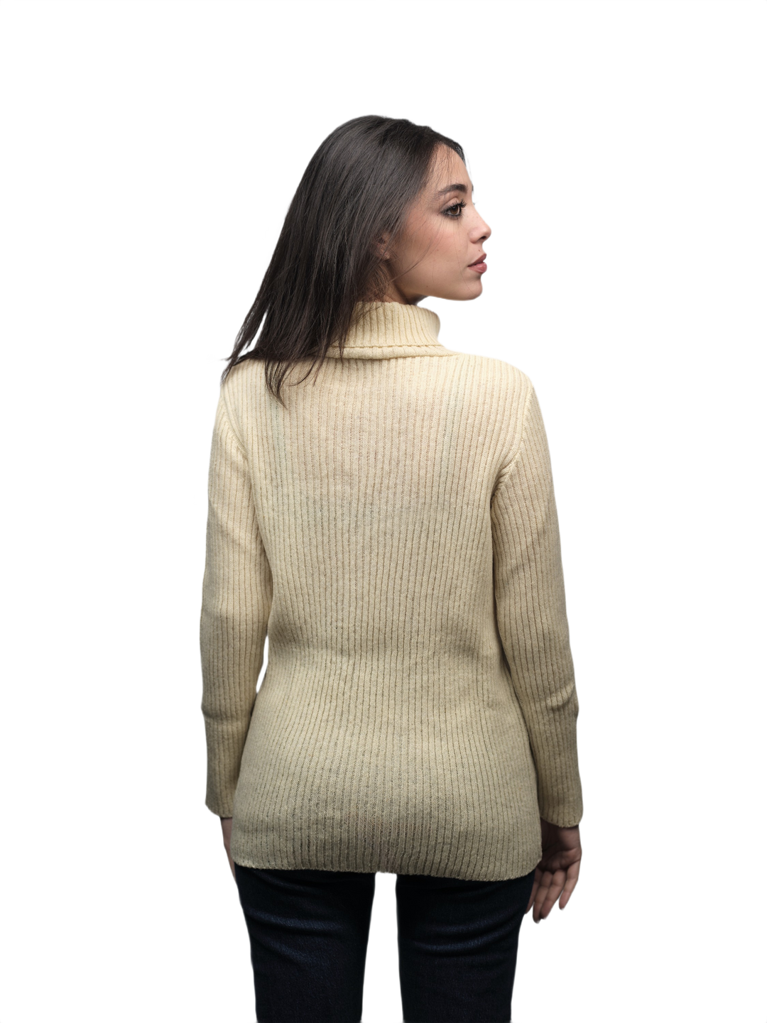 Pull Femme Col Montant Laine Mérinos Filature Courte
