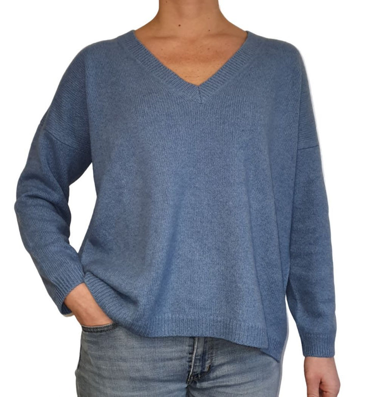 Maglia Donna Over Scollo a V Cashmere Rigenerato - Lanaioli Cashmere  