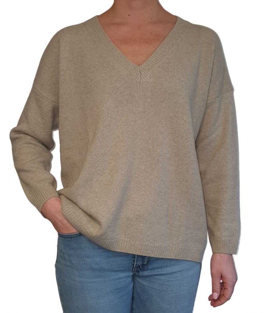 Maglia Donna Over Scollo a V Cashmere Rigenerato - Lanaioli Cashmere  