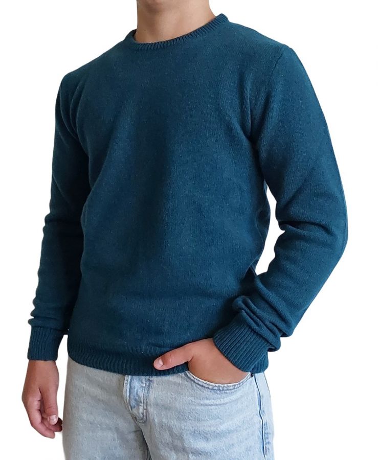 Men's Round Neck Regenerated Cashmere Sweater, Gauge 7