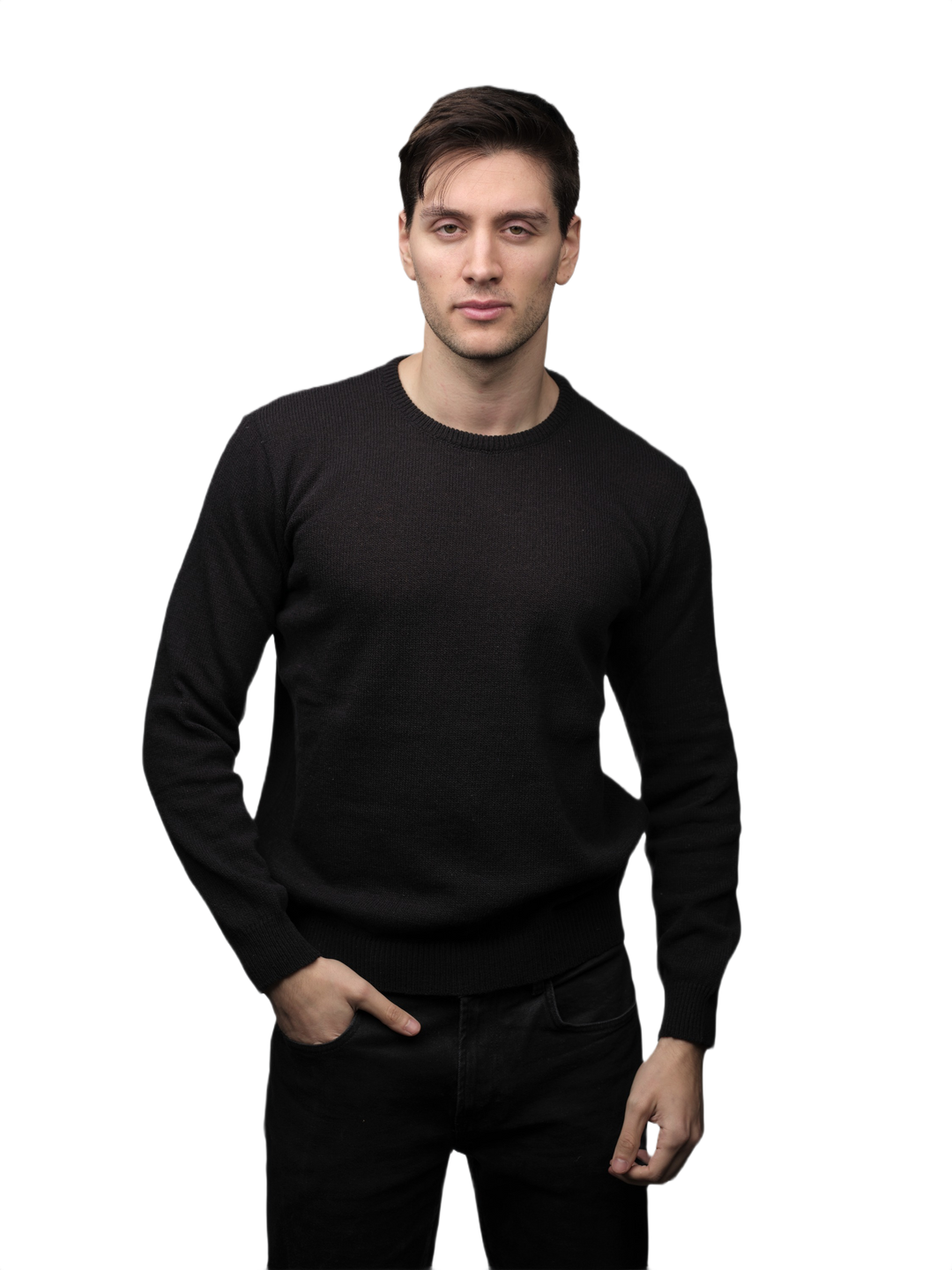 Pull homme laine mérinos col rond filière courte