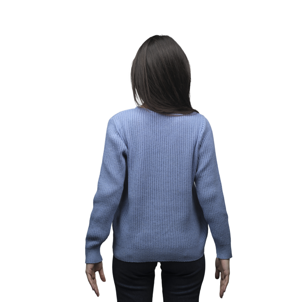 Pull Femme à Côtes Col Rond Laine Mérinos Filature Courte