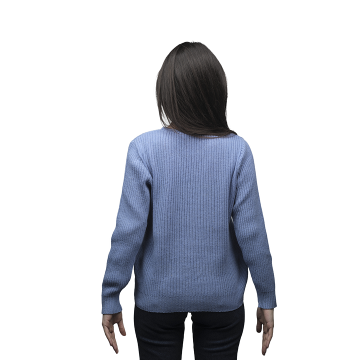 Pull Femme à Côtes Col Rond Laine Mérinos Filature Courte