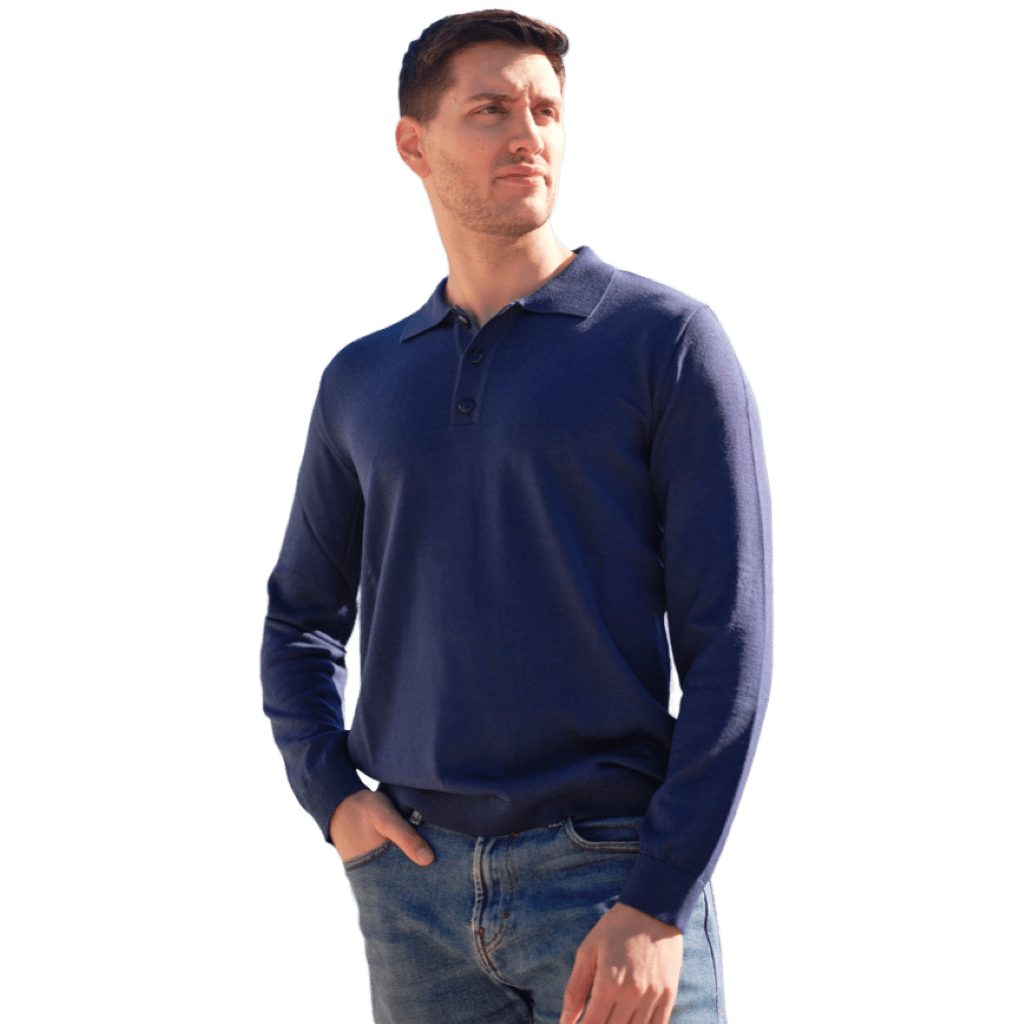Polo uomo manica lunga in lana merino extrafine - Lanaioli Maglieria Filiera Corta Sostenibile & Filati Naturali
