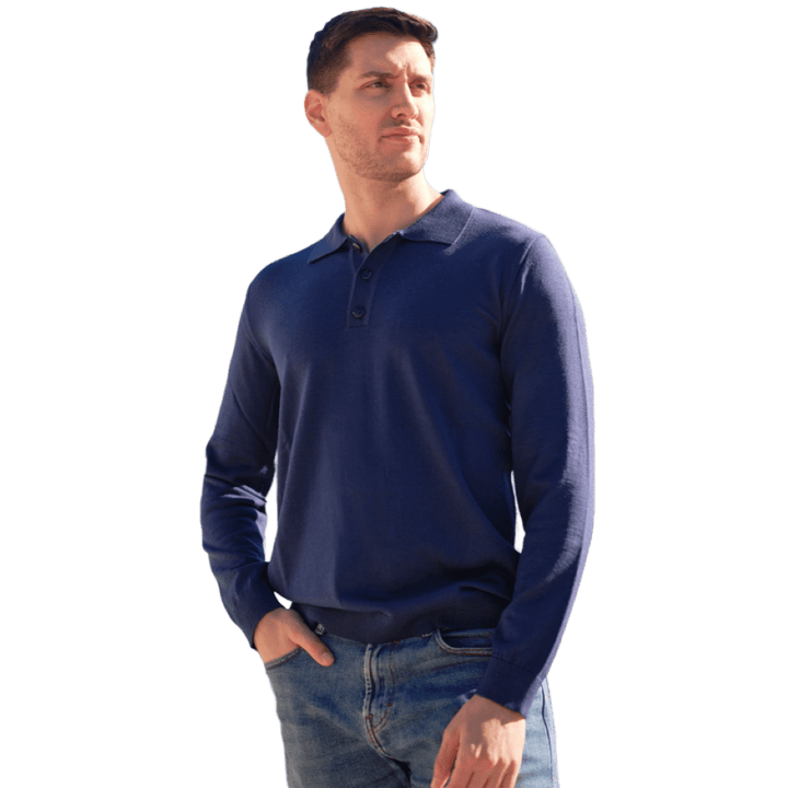 Polo uomo manica lunga in lana merino extrafine - Lanaioli Maglieria Filiera Corta Sostenibile & Filati Naturali