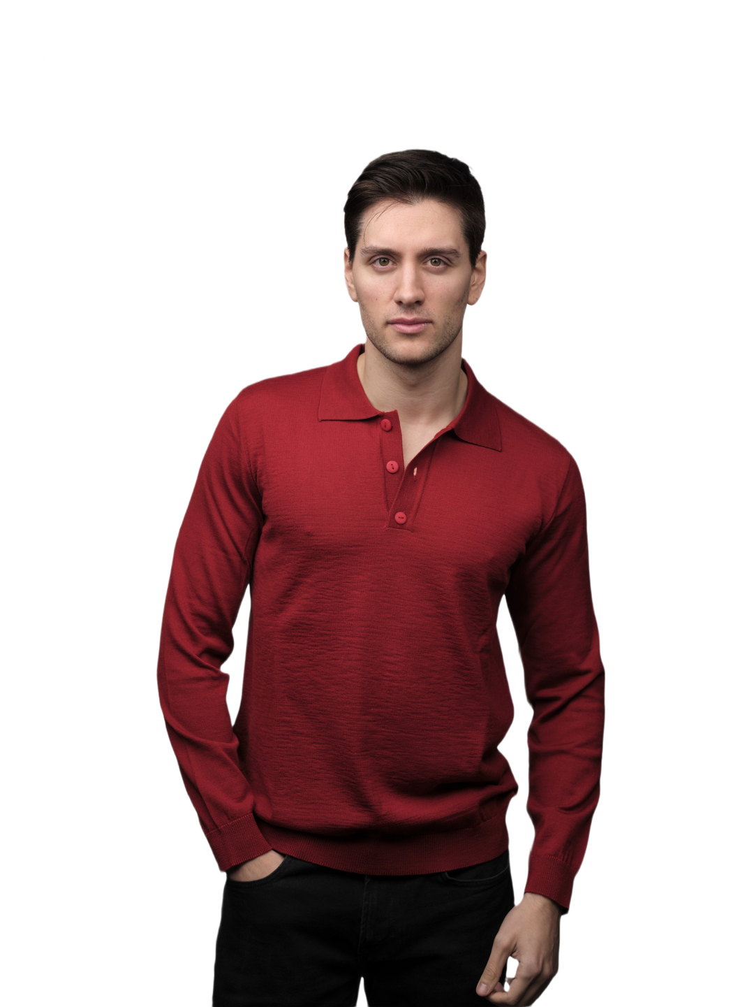 Polo uomo manica lunga in lana merino extrafine