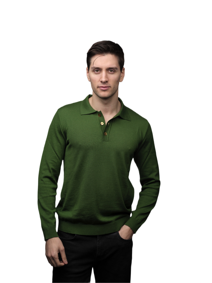 Polo uomo manica lunga in lana merino extrafine