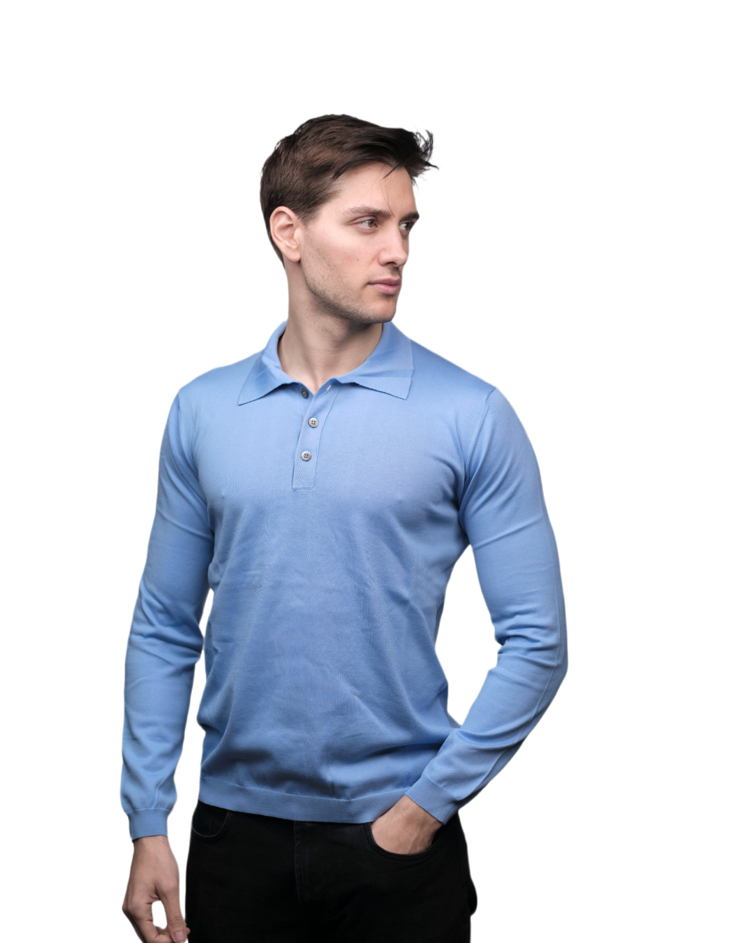 Polo homme manches longues 100% coton ELS