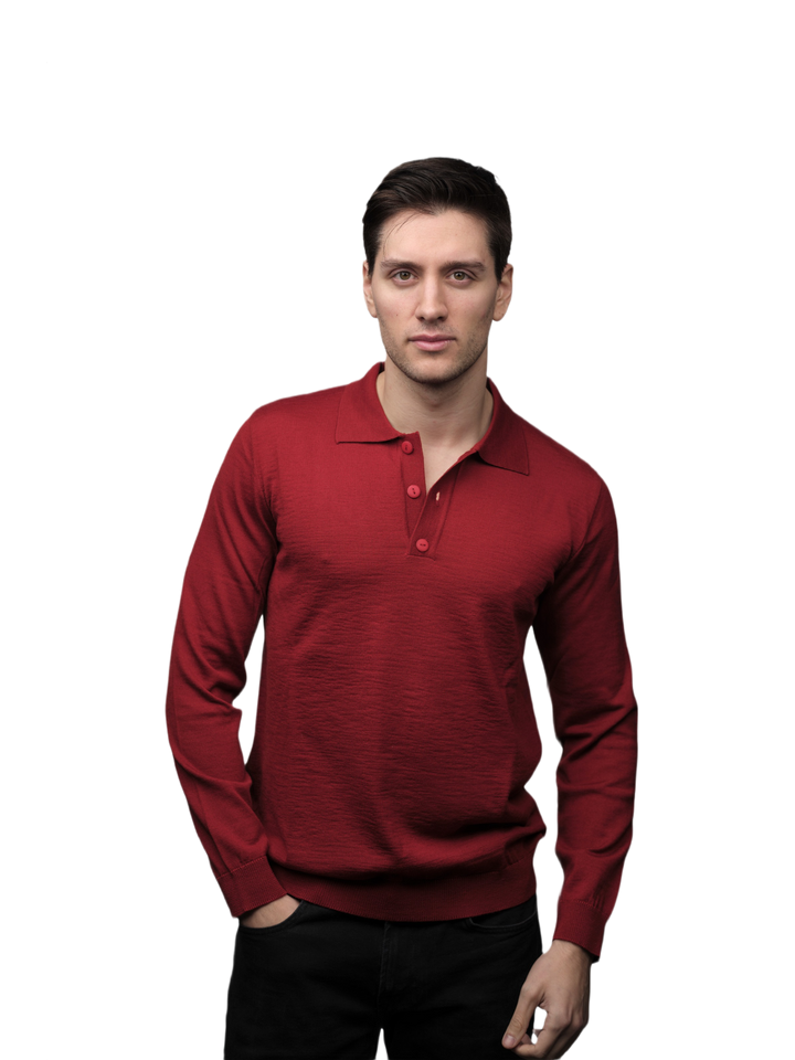 Polo homme manches longues en laine mérinos extrafine