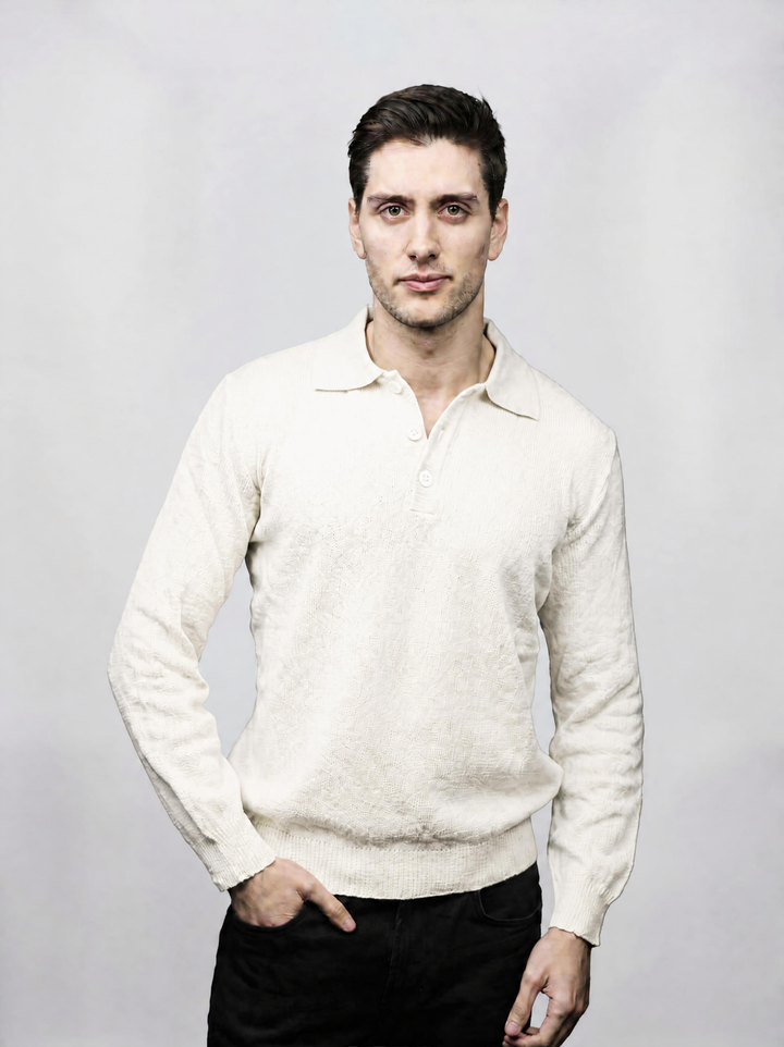 Herren-Langarm-Poloshirt aus Merinowolle, kurze Kette