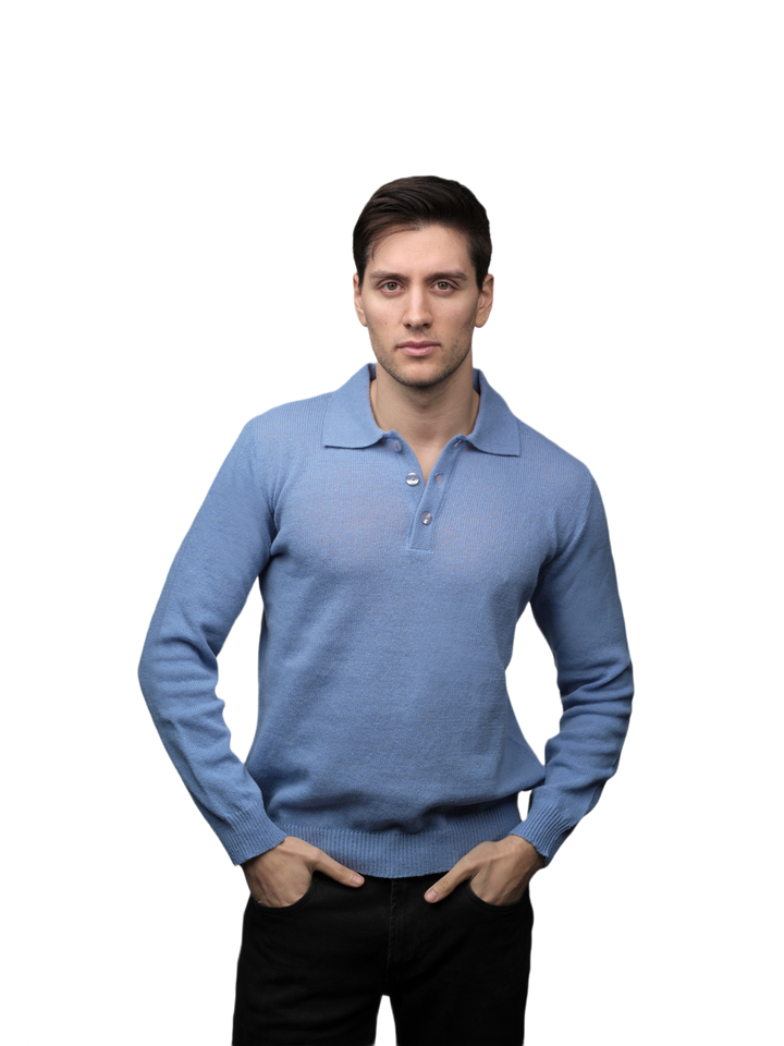 Polo homme manches longues laine mérinos filière courte