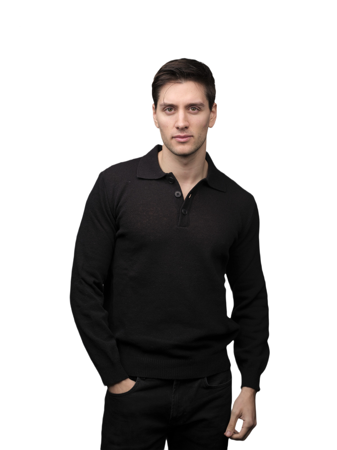 Polo homme manches longues laine mérinos filière courte