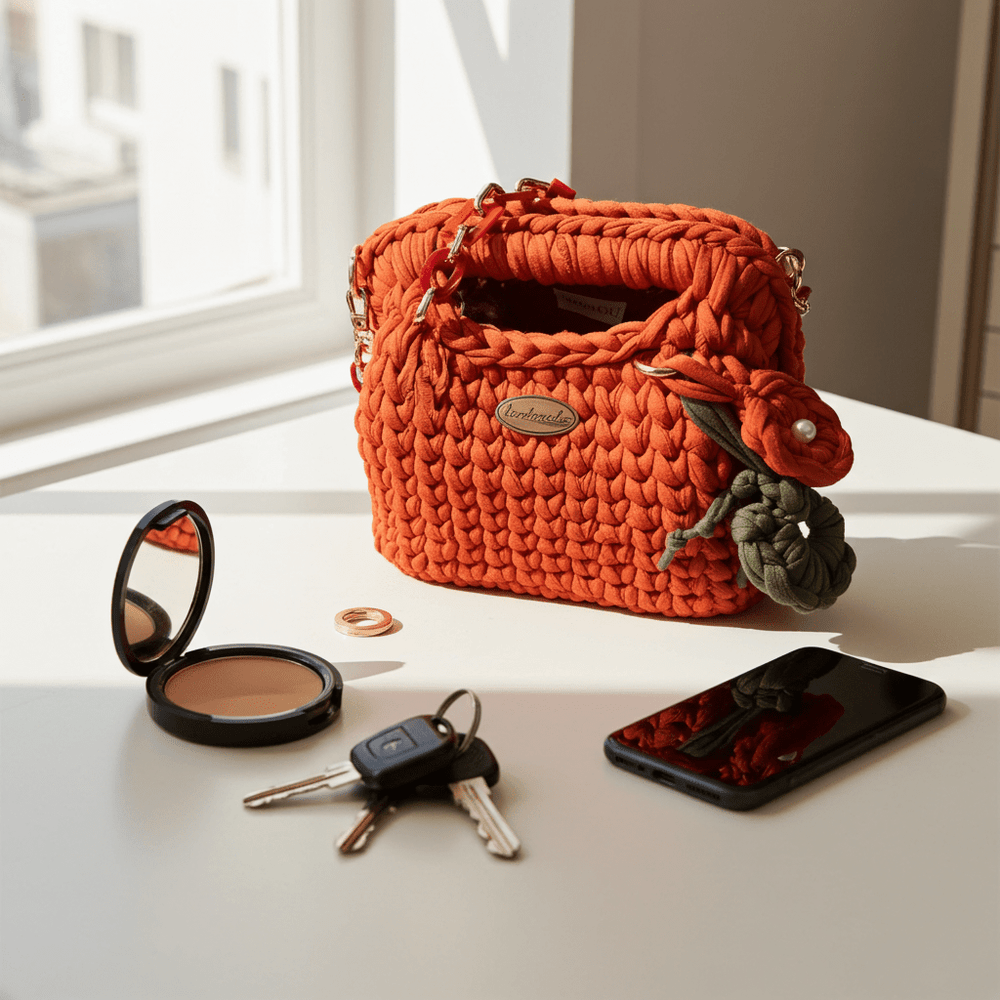 Borsa Cotone Riciclato Rosso Corallo - Lanaioli Maglieria Filiera Corta Sostenibile & Filati Naturali