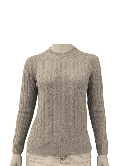 Maglia Donna a Trecce Girocollo Cashmere Rigenerato - Panna