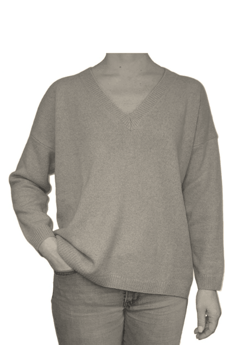 Maglia Donna Over Scollo a V Cashmere Rigenerato - Grigio Perla
