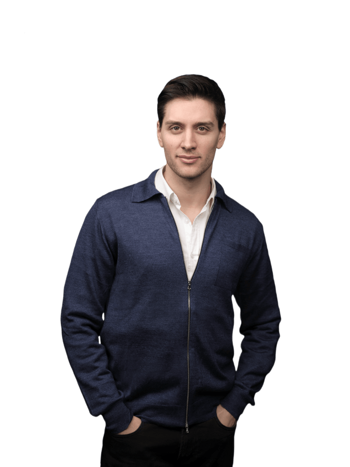 Giacca Uomo Misto Cashmere, Seta, Lana Merino Extrafine chiusura Zip - Lanaioli Maglieria Filiera Corta Sostenibile & Filati Naturali