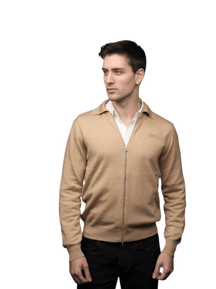 Giacca Uomo Misto Cashmere, Seta, Lana Merino Extrafine chiusura Zip - Lanaioli Maglieria Filiera Corta Sostenibile & Filati Naturali