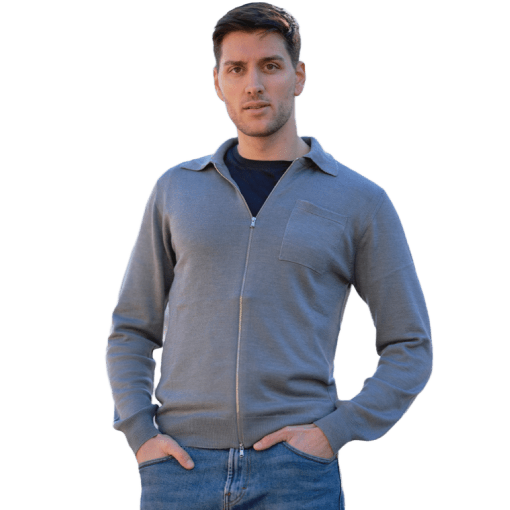 Giacca Uomo Misto Cashmere, Seta, Lana Merino Extrafine chiusura Zip - Lanaioli Maglieria Filiera Corta Sostenibile & Filati Naturali
