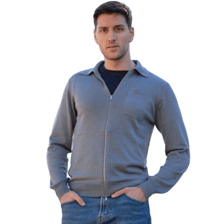 Giacca Uomo Misto Cashmere, Seta, Lana Merino Extrafine chiusura Zip - Lanaioli Maglieria Filiera Corta Sostenibile & Filati Naturali
