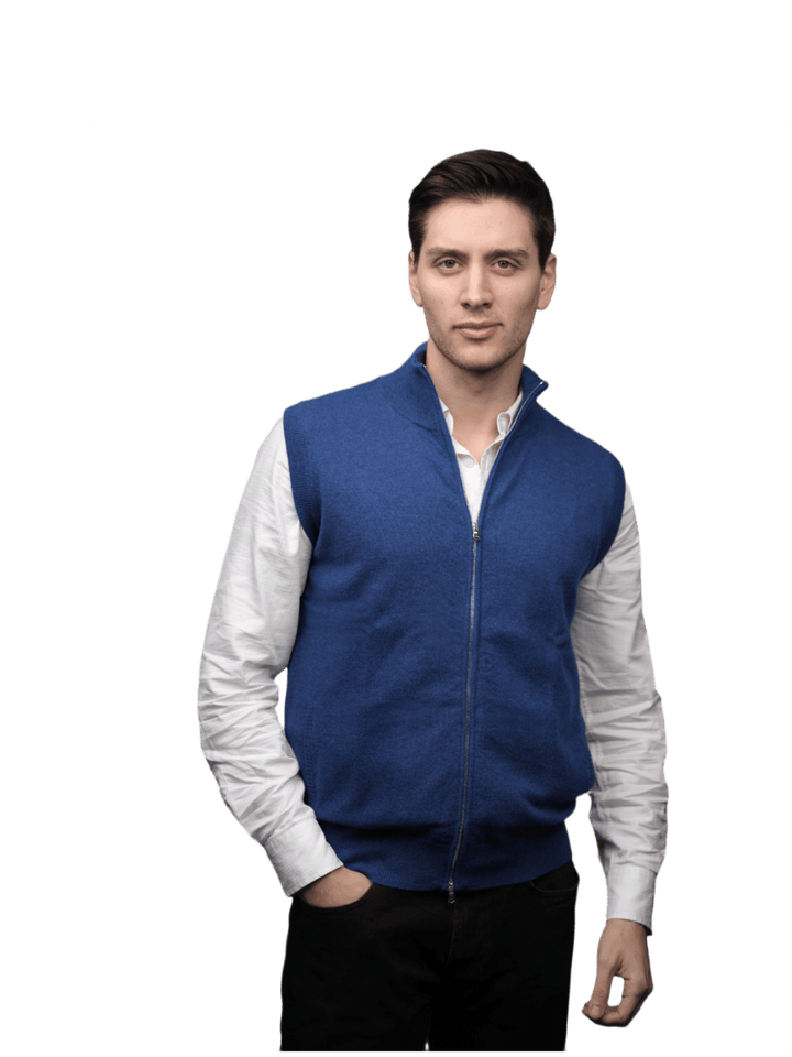 Giacca Uomo Senza Maniche 100% Cashmere con chiusura Zip - Lanaioli Maglieria Filiera Corta Sostenibile & Filati Naturali
