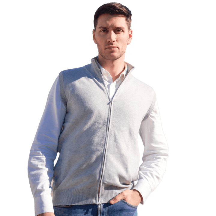 Giacca Uomo Zip puro cashmere senza maniche Shooting - Lanaioli Maglieria Filiera Corta Sostenibile & Filati Naturali