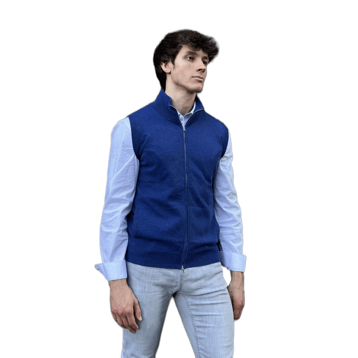 Giacca Uomo Zip puro cashmere senza maniche Shooting - Lanaioli Maglieria Filiera Corta Sostenibile & Filati Naturali