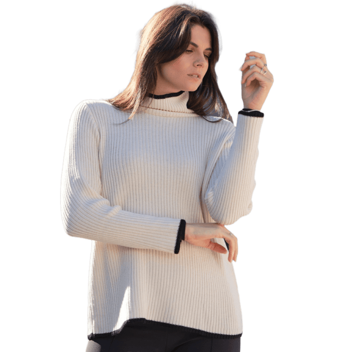 Maglia Donna a Coste Collo Alto Lana Merino Extrafine - Lanaioli Maglieria Filiera Corta Sostenibile & Filati Naturali