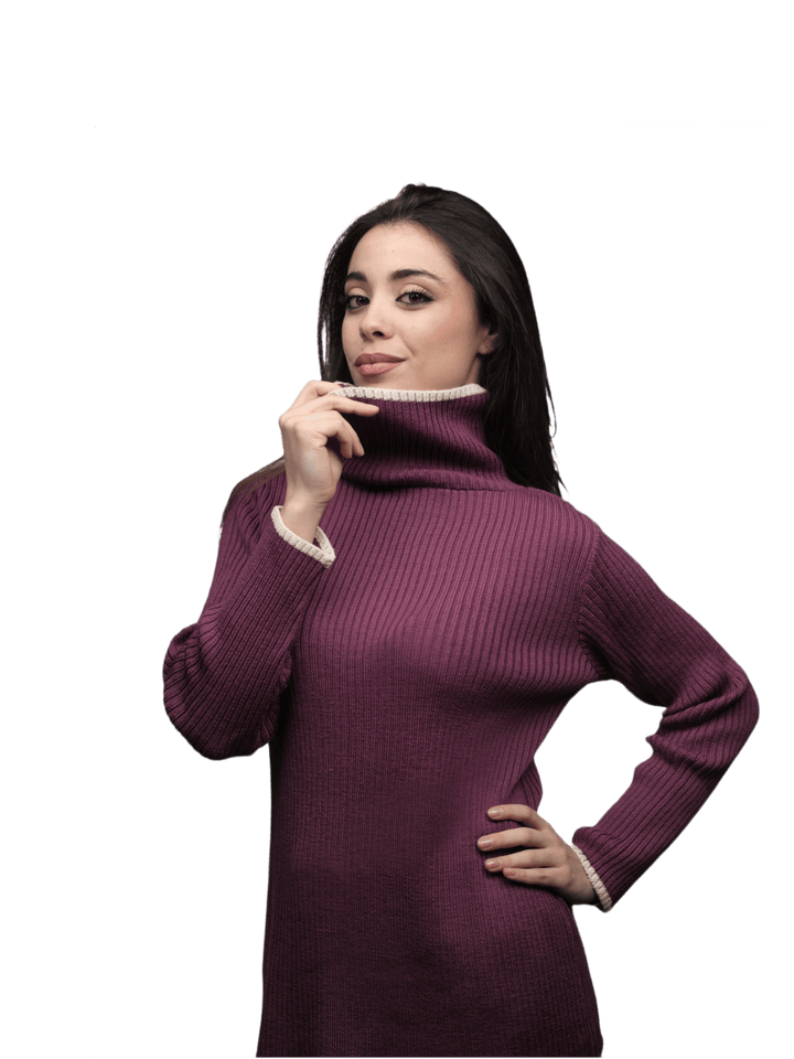 Maglia Donna a Coste Collo Alto Lana Merino Extrafine - Lanaioli Maglieria Filiera Corta Sostenibile & Filati Naturali