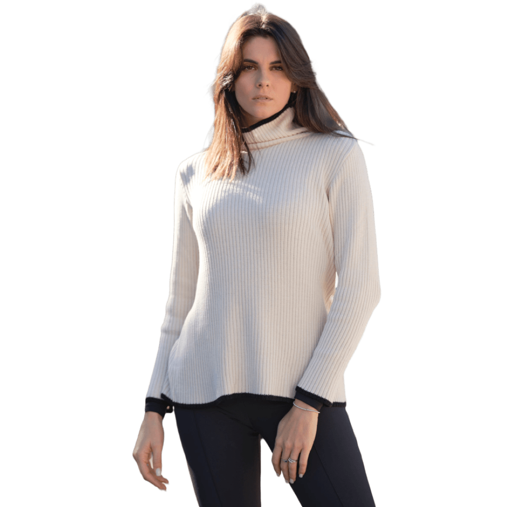 Maglia Donna a Coste Collo Alto Lana Merino Extrafine - Lanaioli Maglieria Filiera Corta Sostenibile & Filati Naturali