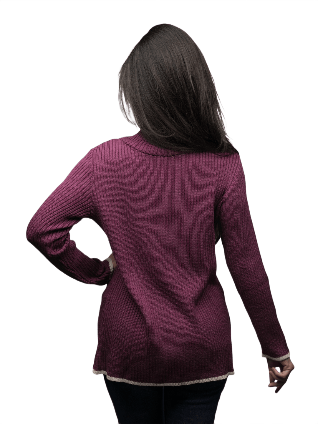 Maglia Donna a Coste Collo Alto Lana Merino Extrafine - Lanaioli Maglieria Filiera Corta Sostenibile & Filati Naturali