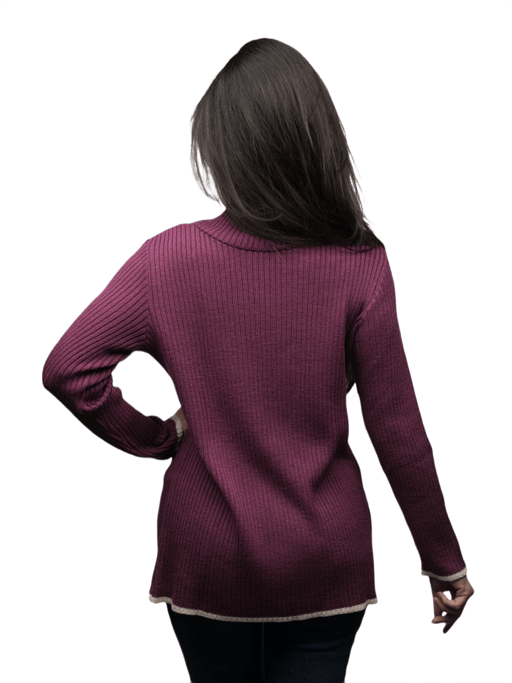 Maglia Donna a Coste Collo Alto Lana Merino Extrafine - Lanaioli Maglieria Filiera Corta Sostenibile & Filati Naturali