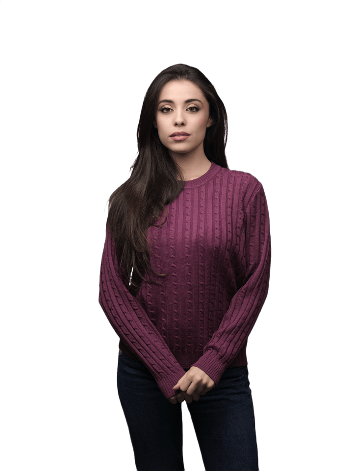 Maglia Donna a Trecce Girocollo in Lana Merino - Lanaioli Maglieria Filiera Corta Sostenibile & Filati Naturali