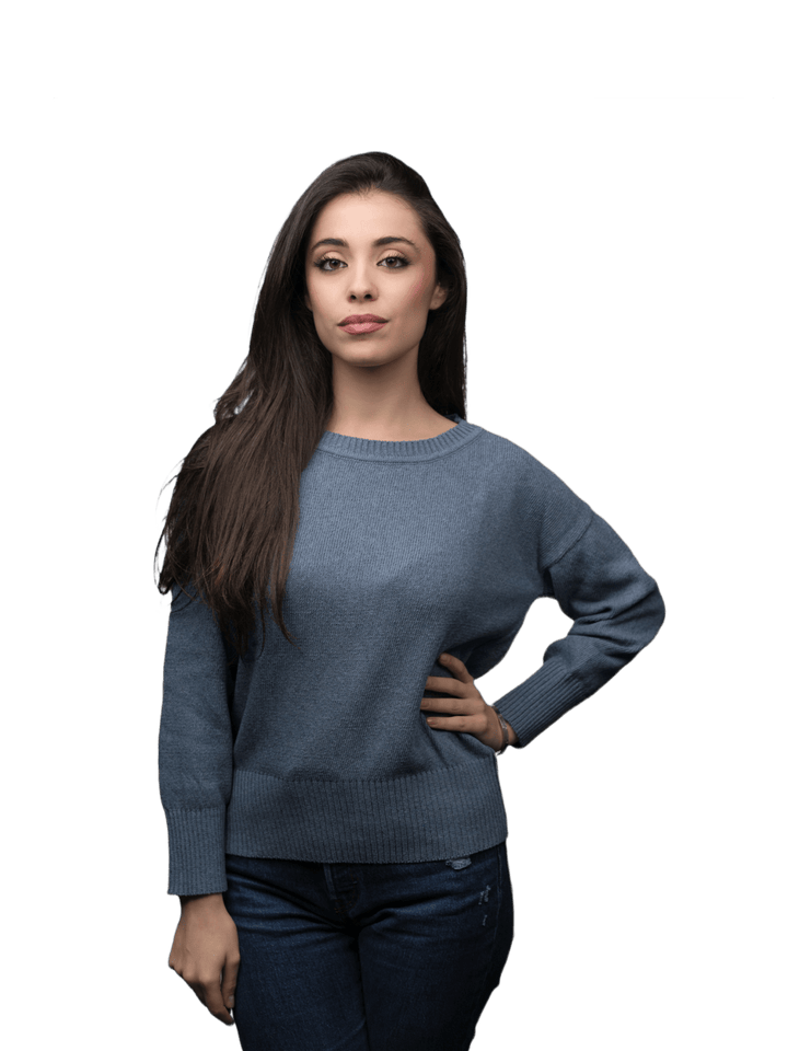 Maglia Donna Girocollo in Denim Rigenerato - Lanaioli Maglieria Filiera Corta Sostenibile & Filati Naturali