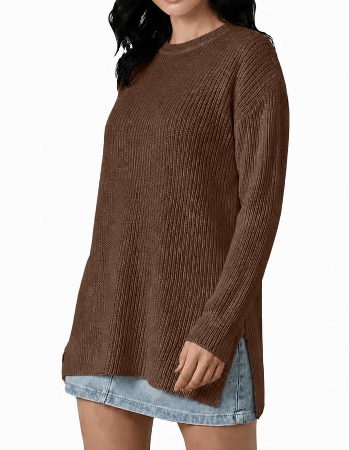 Maglia Donna Over a Coste Girocollo in Cashmere Rigenerato - Lanaioli Maglieria Filiera Corta Sostenibile & Filati Naturali
