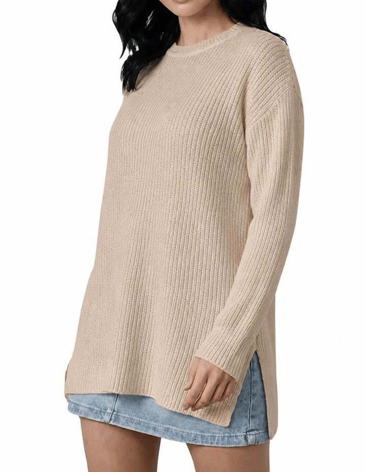 Maglia Donna Over a Coste Girocollo in Cashmere Rigenerato - Lanaioli Maglieria Filiera Corta Sostenibile & Filati Naturali