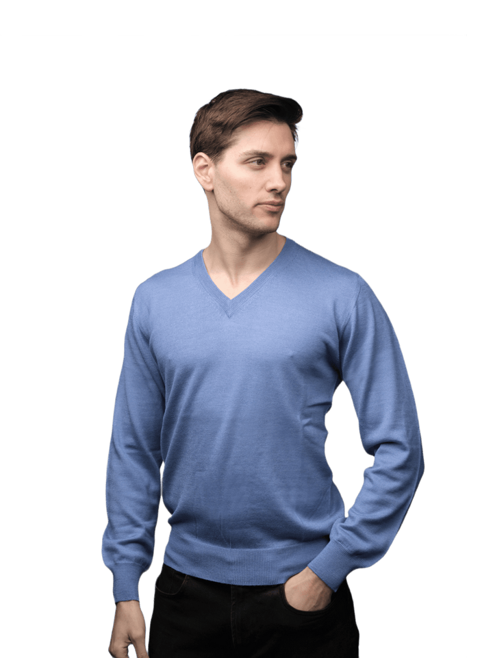 Maglia Uomo in misto Cashmere, Seta e Lana Merino Extrafine Scollo a V - Lanaioli Maglieria Filiera Corta Sostenibile & Filati Naturali